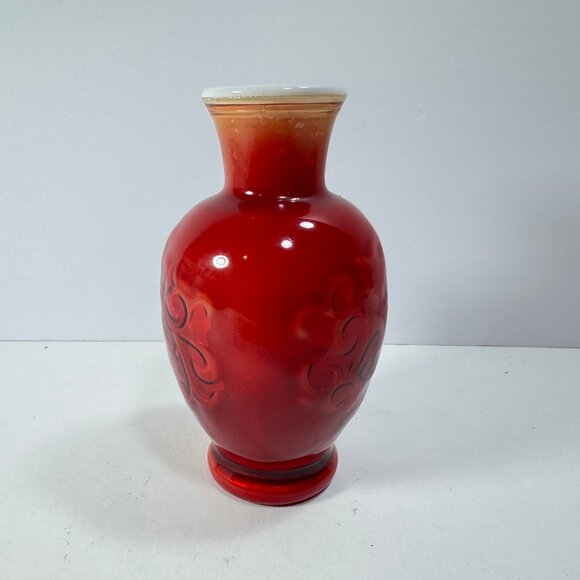 Vintage Avon Red & Orange Floral Glass Small Vase - Picture 4 of 9